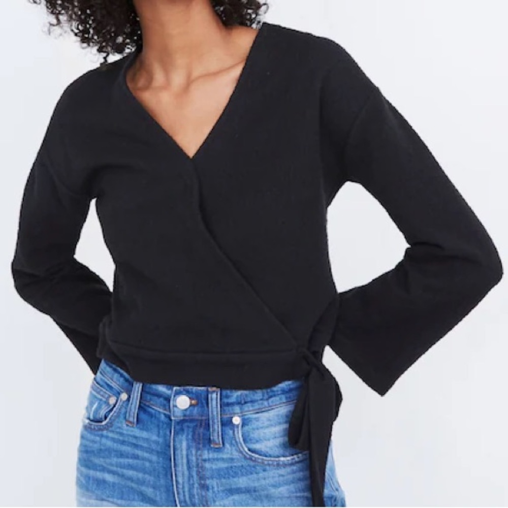 Madewell Texture and Thread Black Wrap Blouse